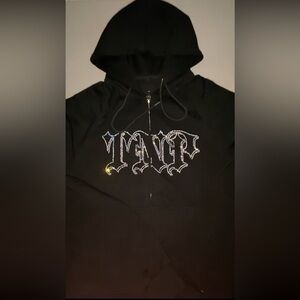 Black Santa Muerte Rhinestone Graphic Hoodie